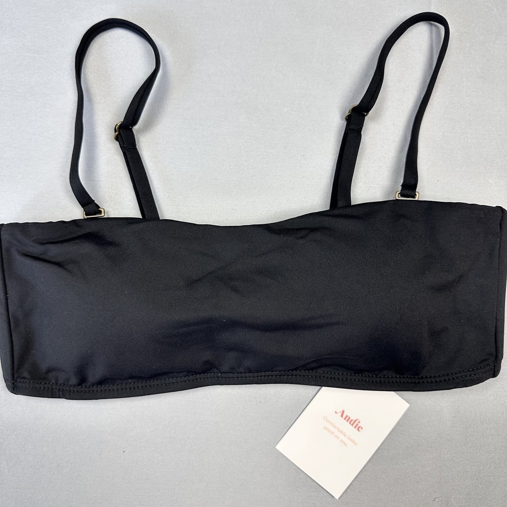 Andie The Rio Top Womens Small Black Swim Bikini Bandeau Adjustable Straps Beach